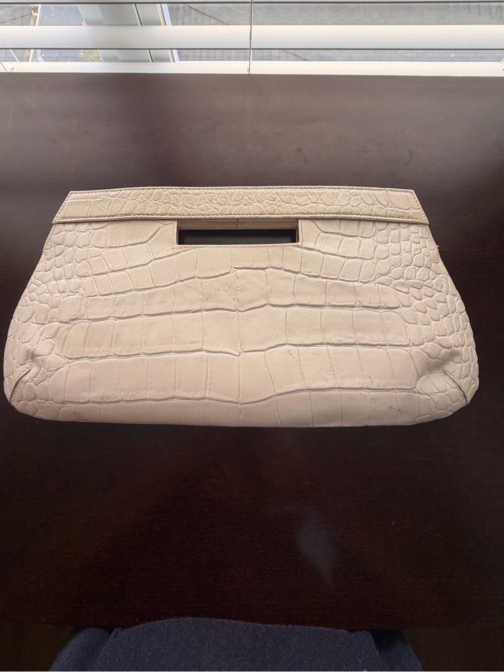 Elegant Cream Croc-Embossed Leather Clutch
